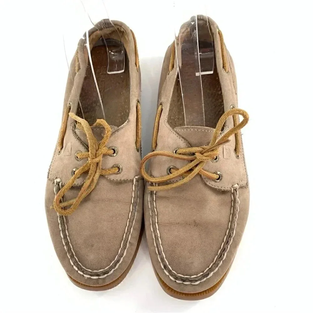 Sperry 8 womens brown leather boat shoes lace up nautical preppy